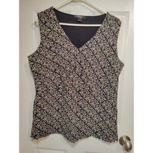 Style & Co Sleeveless V-Neck Boho Stretch Tank Blouse Black Brown 1X